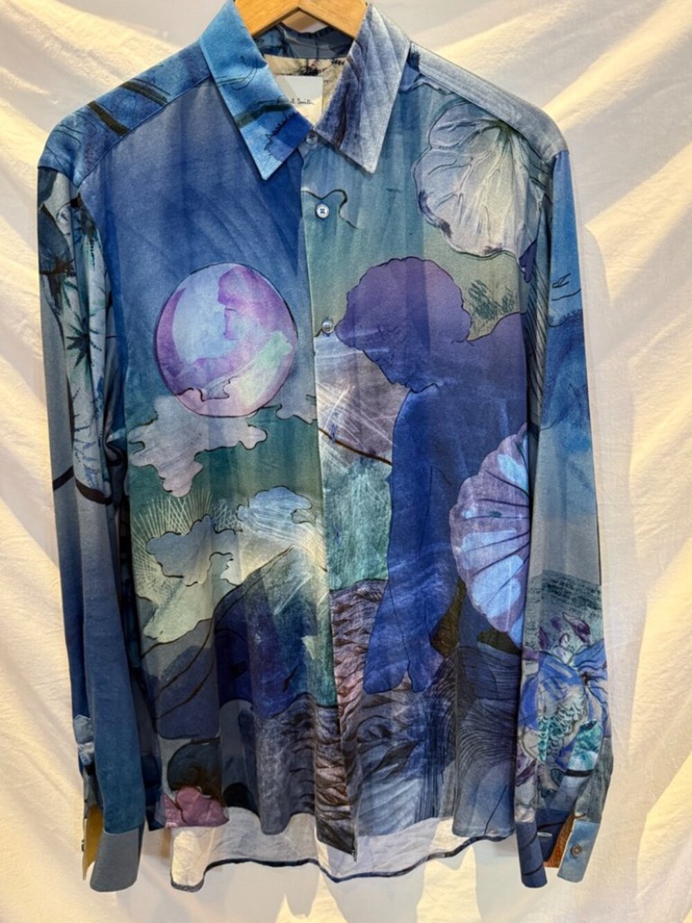 Paul Smith Made in Italy Surreal Art Print Viscose Shirt Men's M Blue